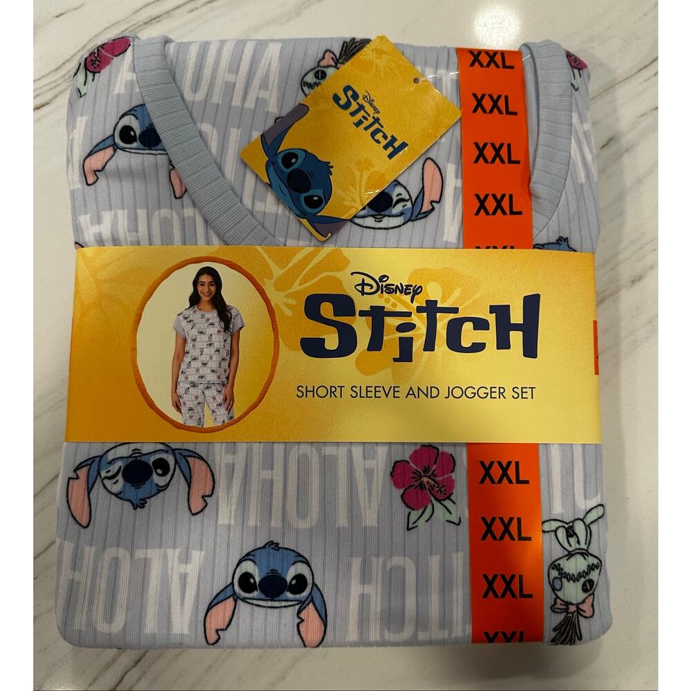 Disney Stitch Women's Short Sleeve Jogger / PJ Set -NWT XXL Summer Fun!